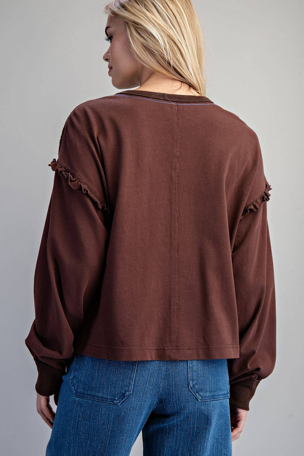 ES Brown Ruffle Tee Size L