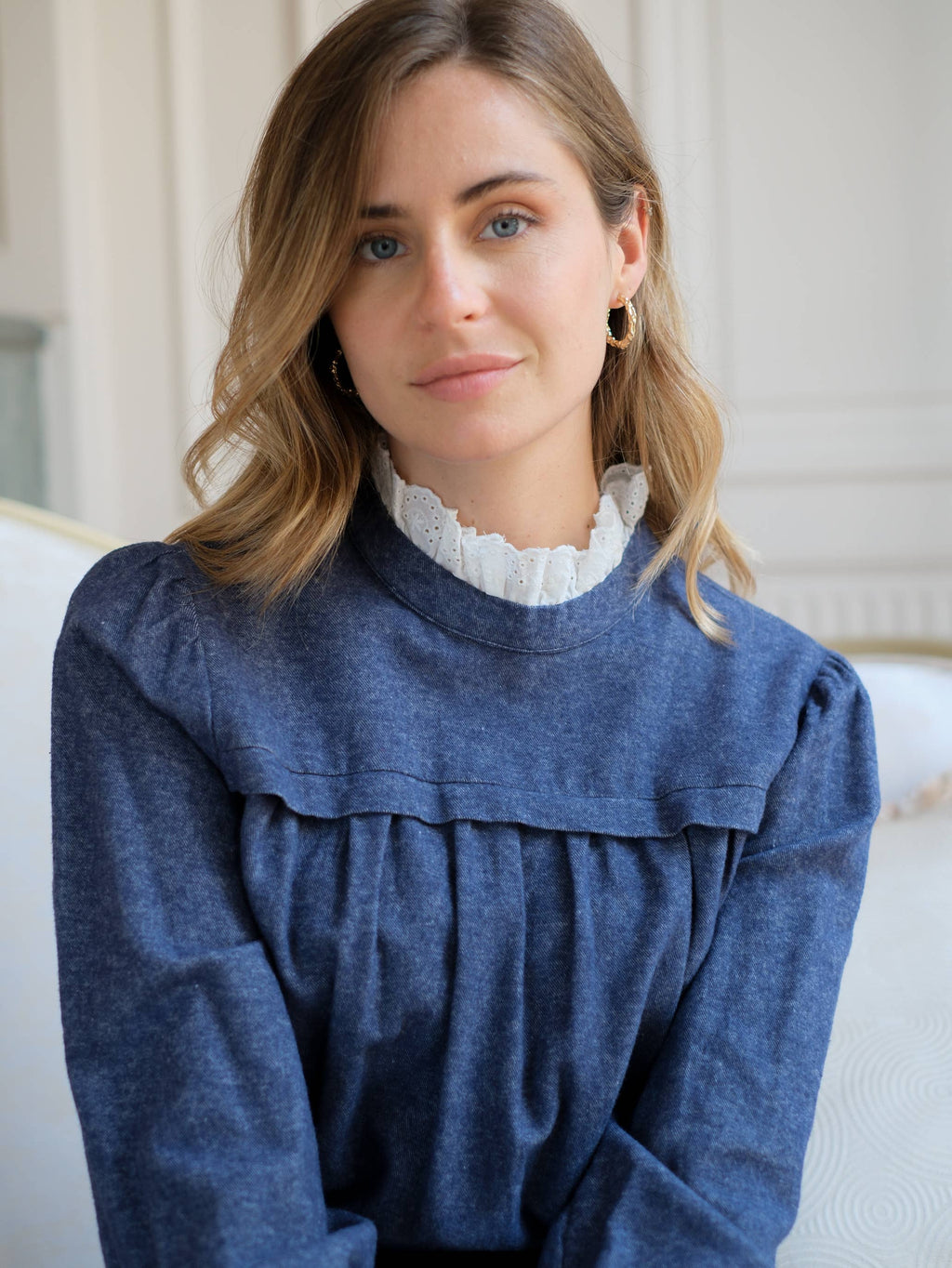 L & C Grey  Denim Eyelet Top ( Sz S-L)