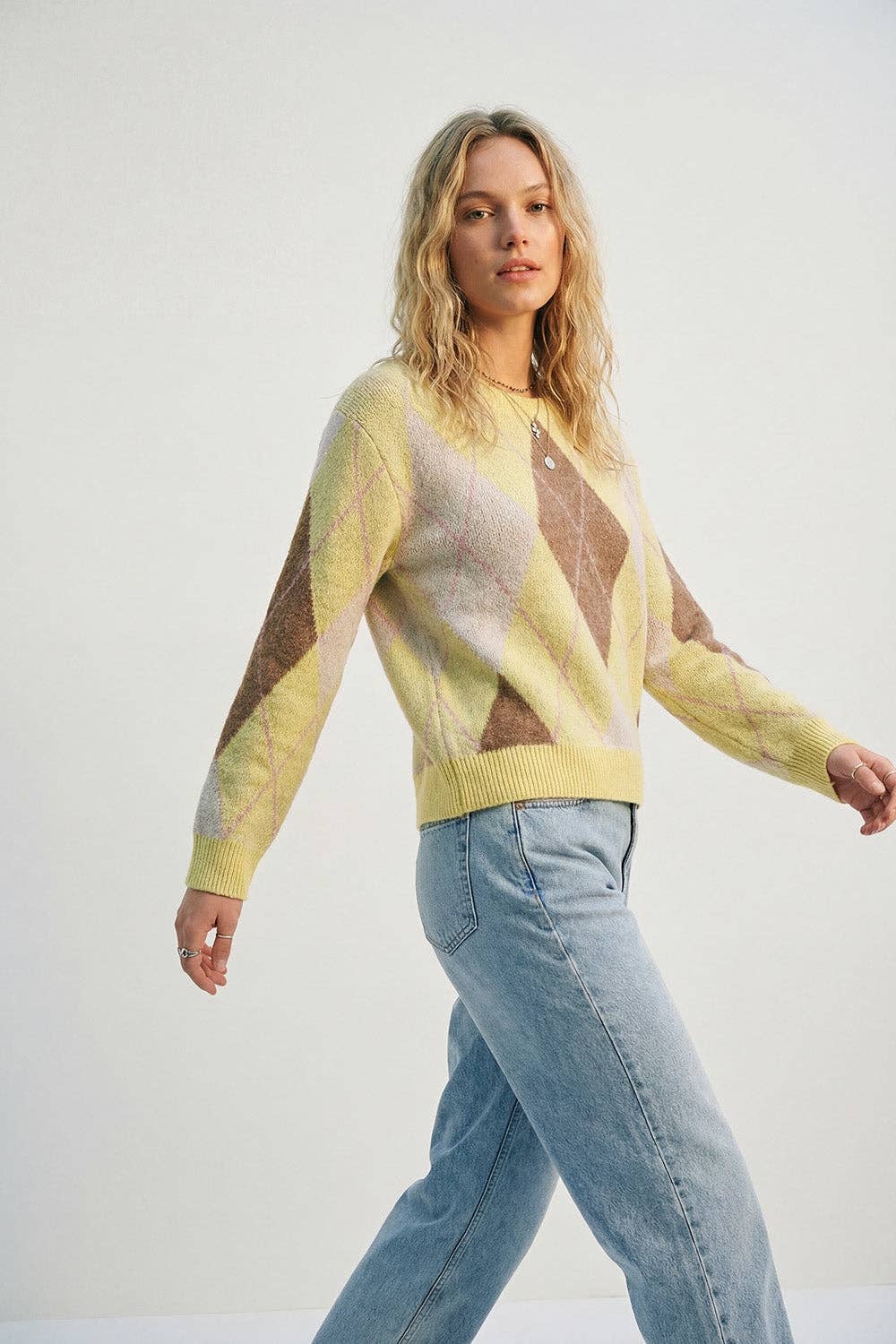 Q2 Yellow Argyle Pullover