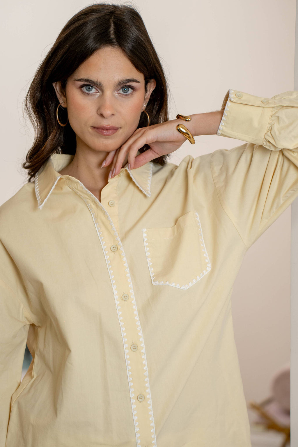 L & C Brown Embroidery Shirt  ( Sz S-L)