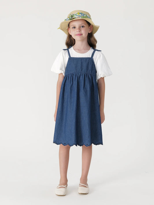 MJ240572 Scalloped Denim Jumper ( Sz 3-10)