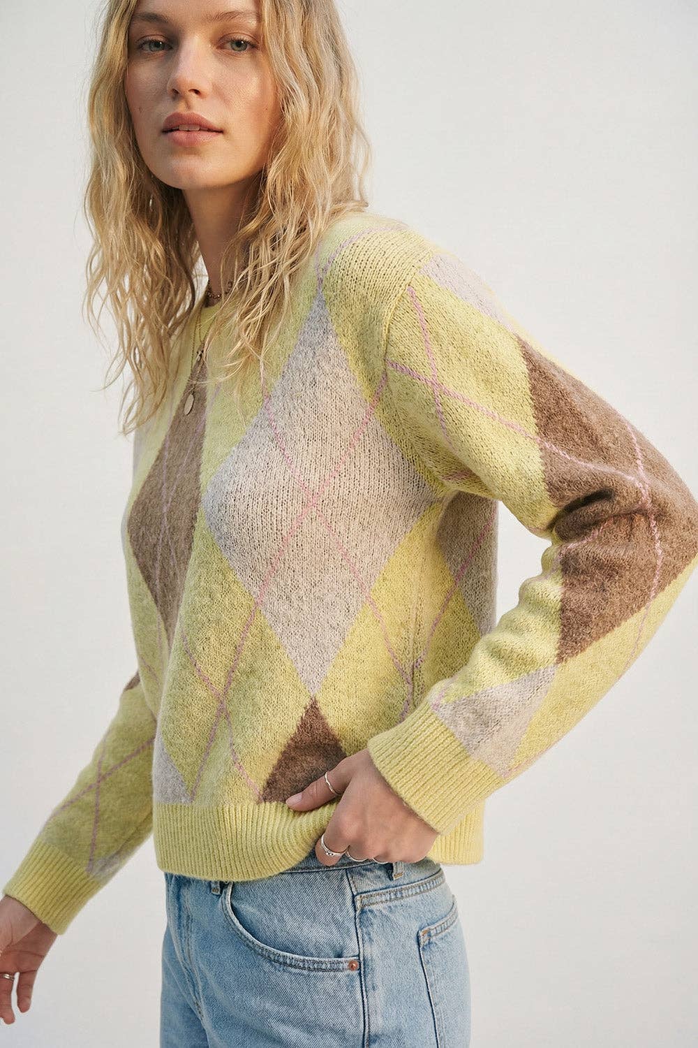 Q2 Yellow Argyle Pullover