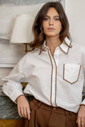 L & C Brown Embroidery Shirt  ( Sz S-L)