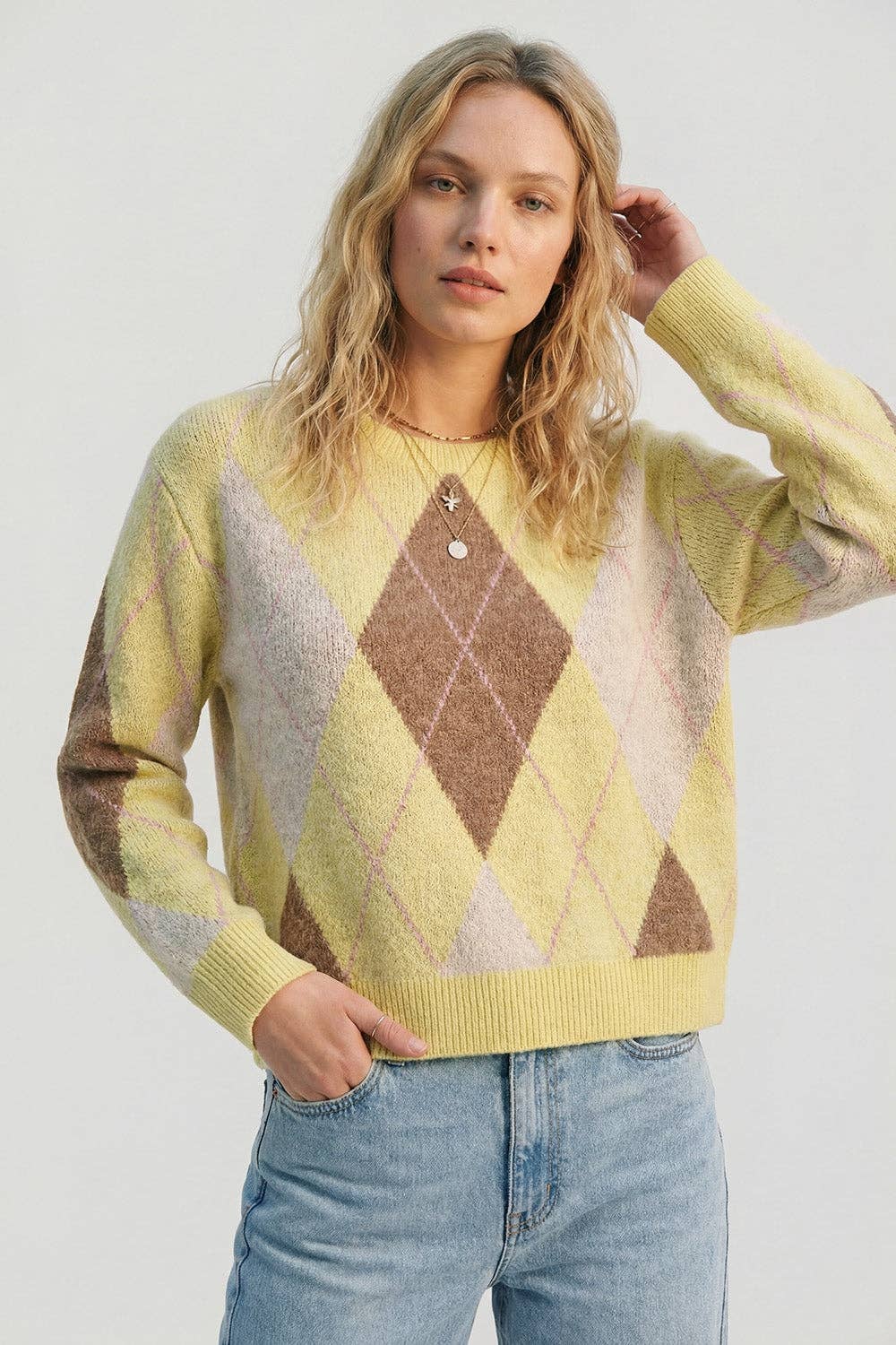 Q2 Yellow Argyle Pullover