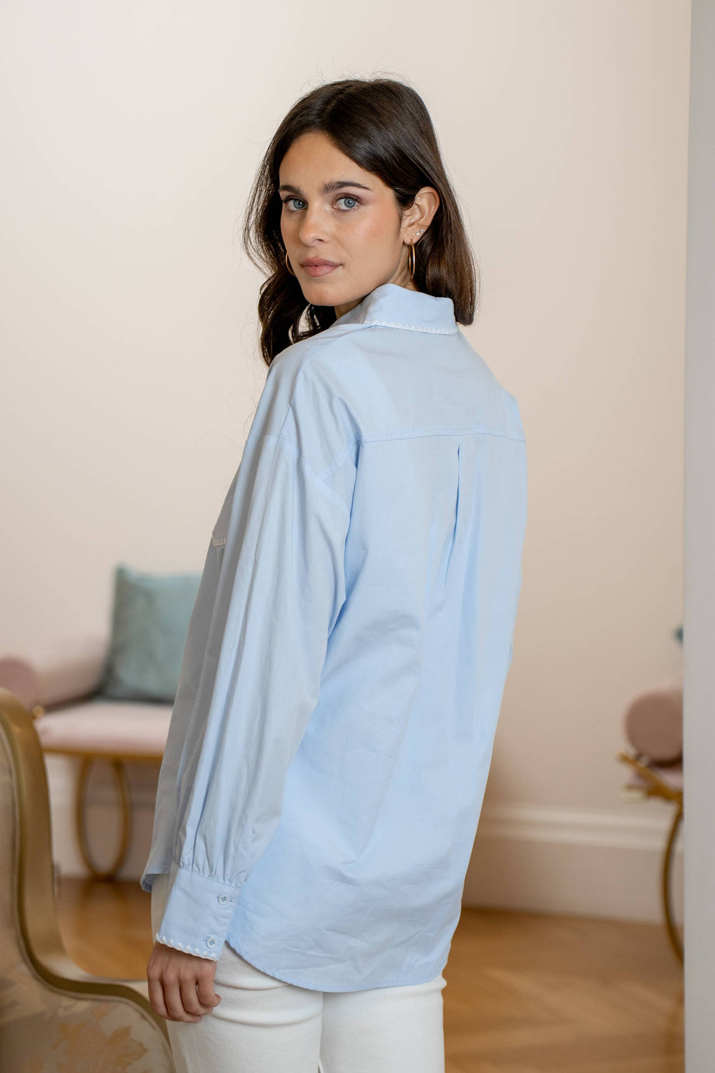L & C Brown Embroidery Shirt  ( Sz S-L)