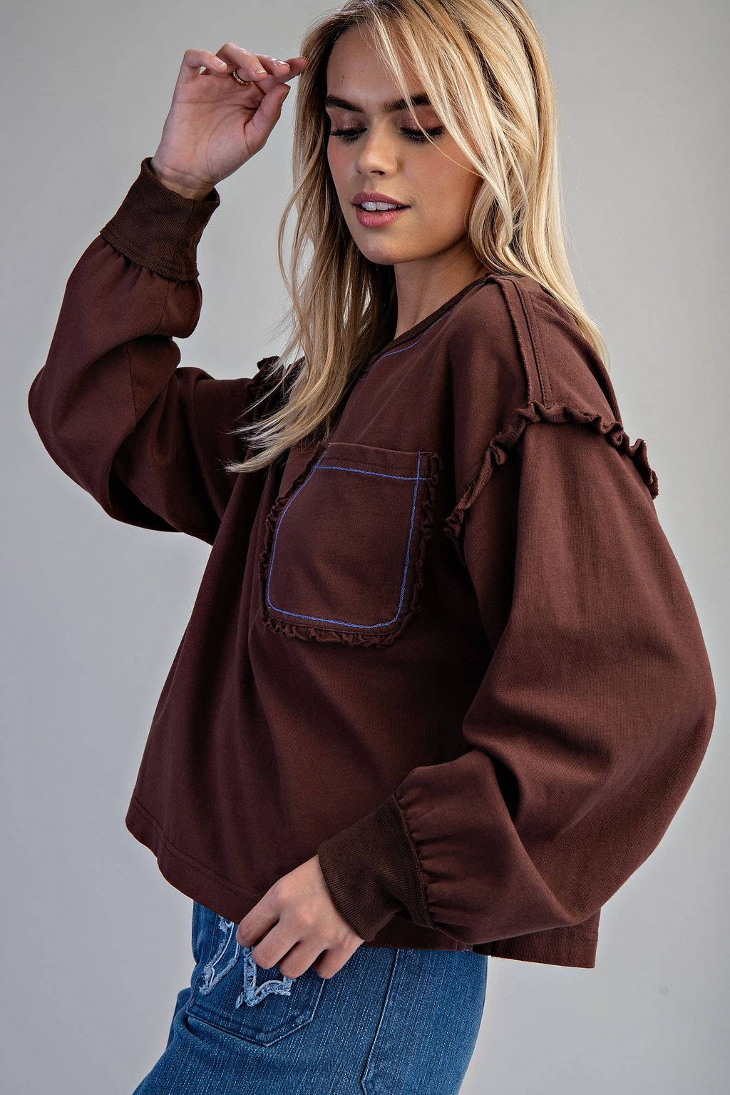 ES Brown Ruffle Tee Size L