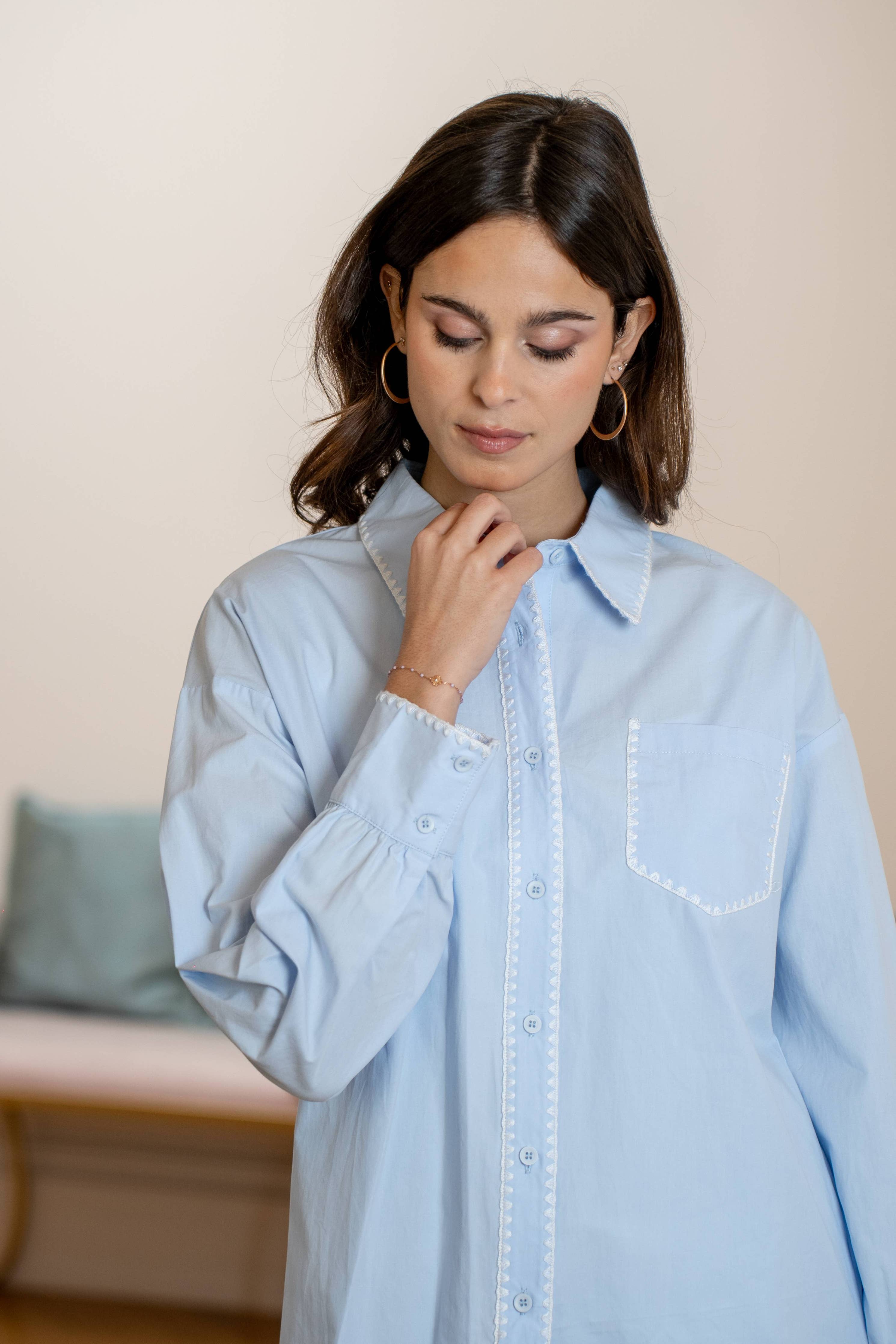 L & C Brown Embroidery Shirt  ( Sz S-L)