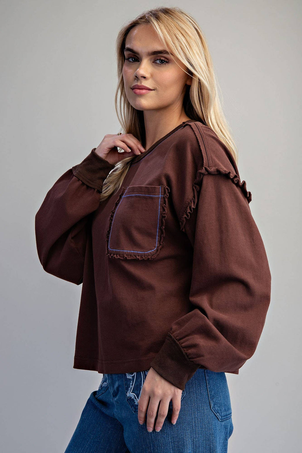 ES Brown Ruffle Tee Size L