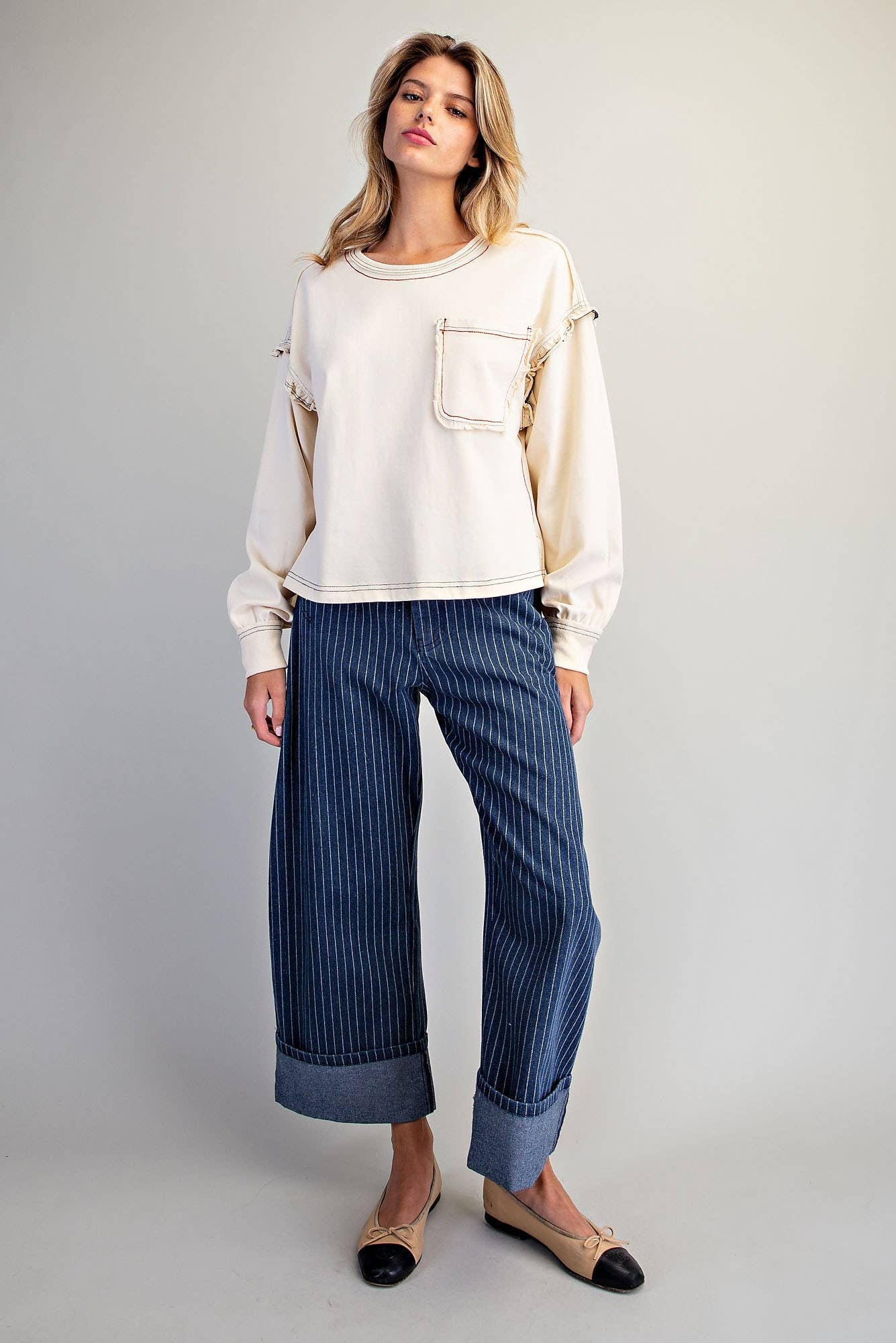 ES Brown Ruffle Tee Size L