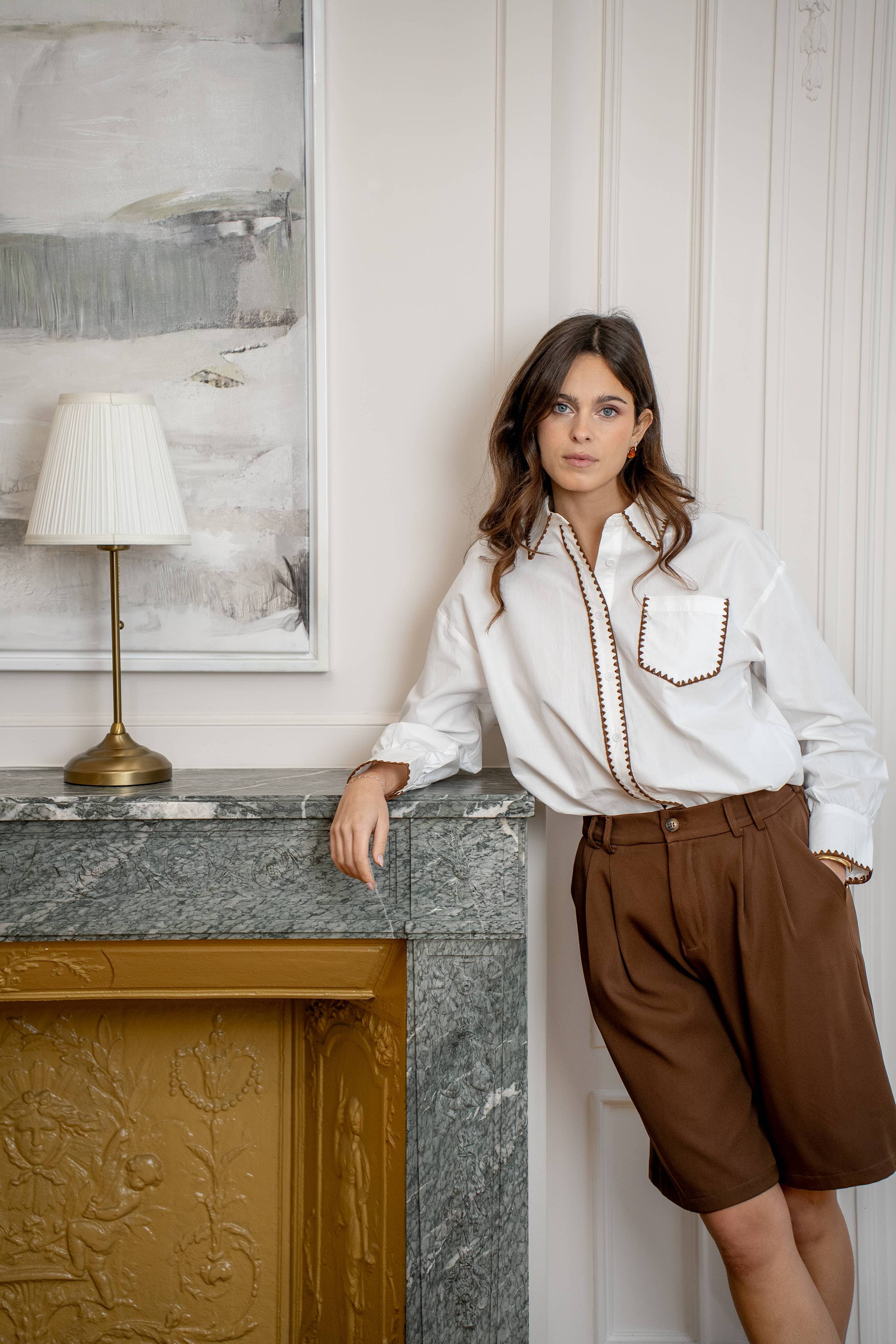 L & C Brown Embroidery Shirt  ( Sz S-L)