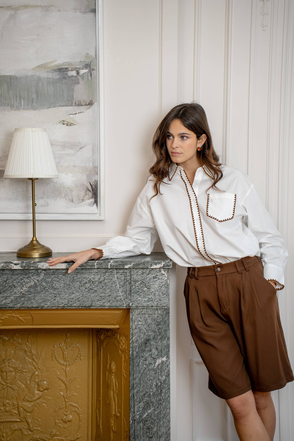 L & C Brown Embroidery Shirt  ( Sz S-L)
