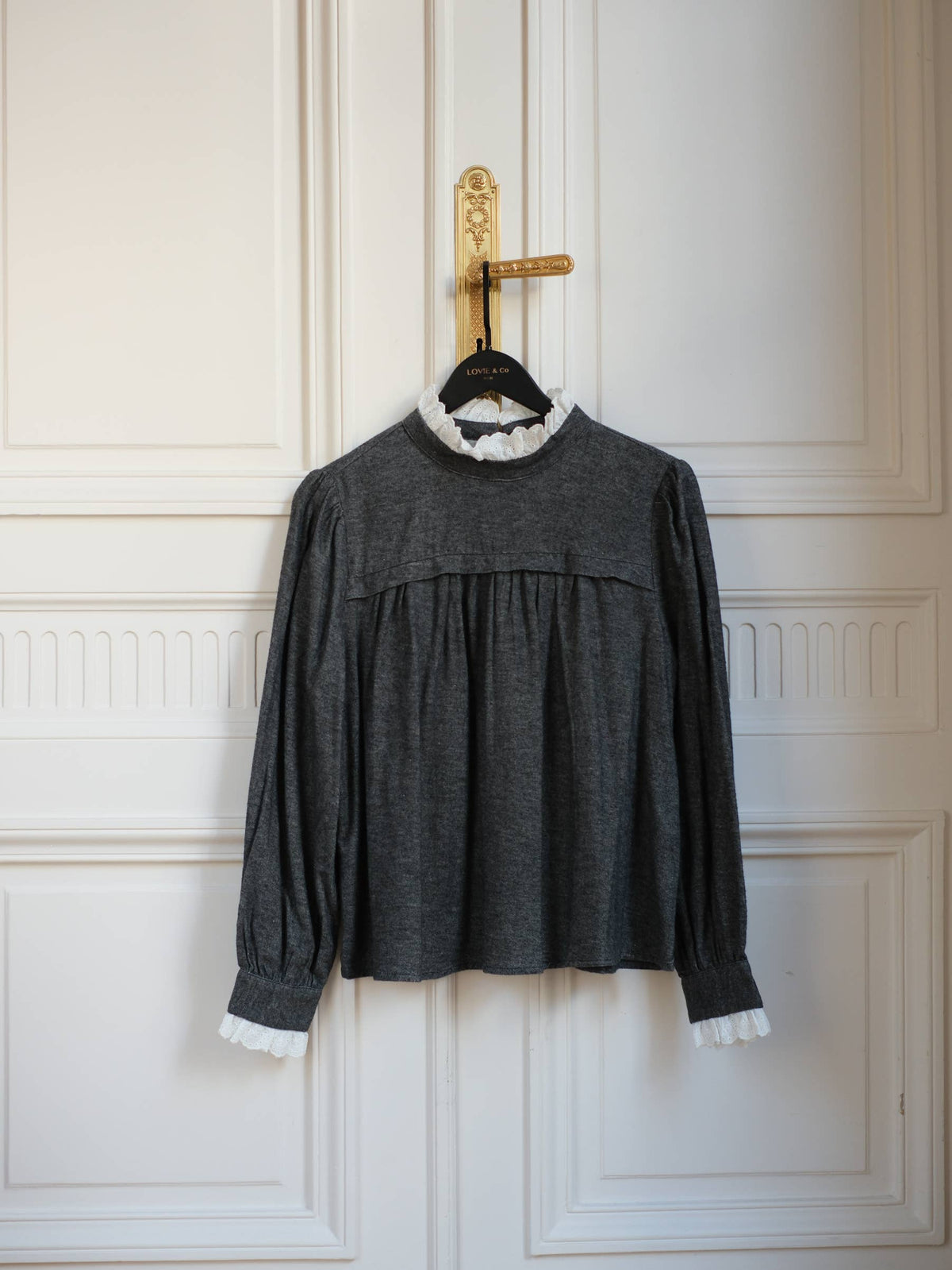 L & C Grey  Denim Eyelet Top ( Sz S-L)