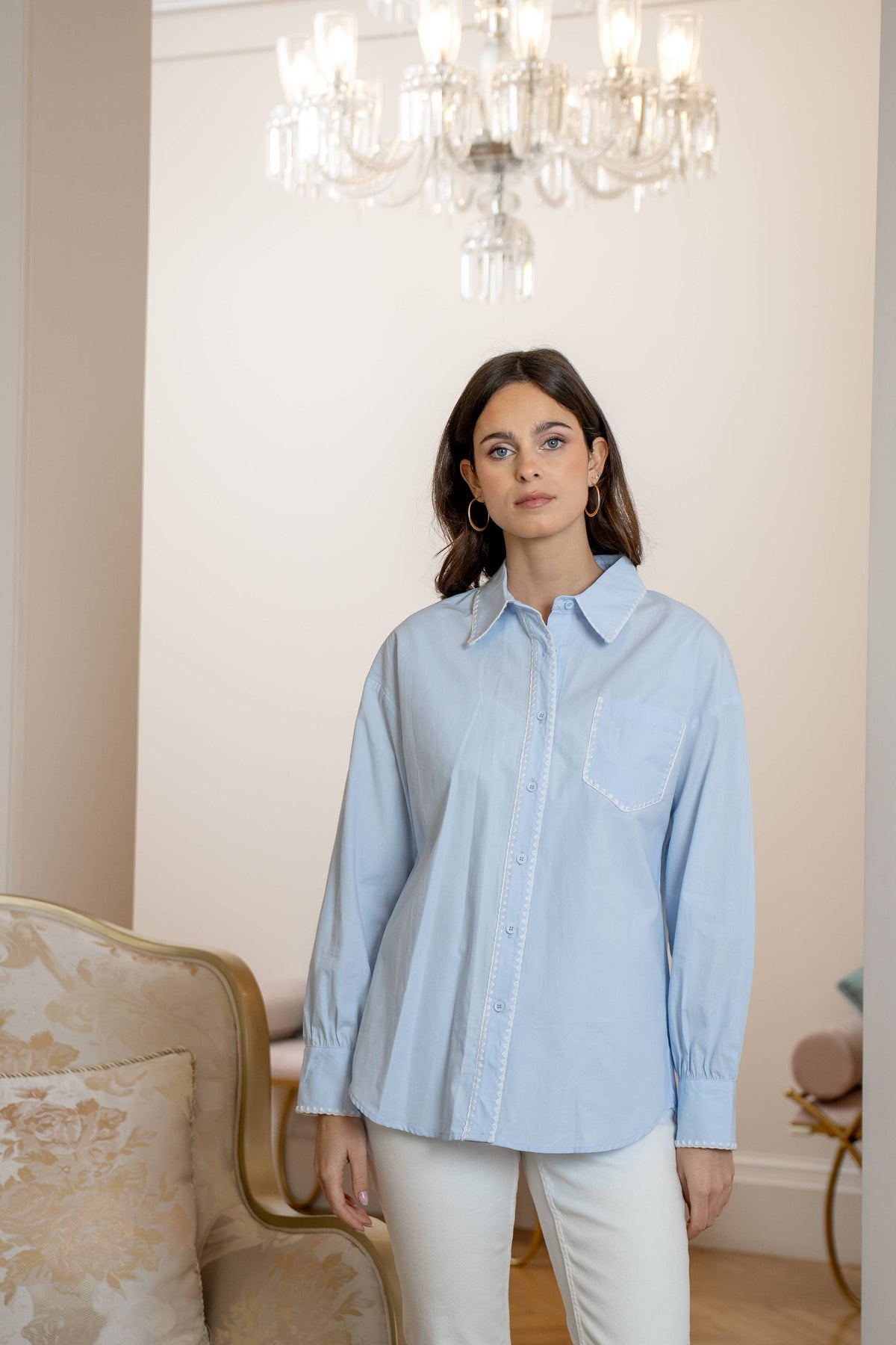 L & C Brown Embroidery Shirt  ( Sz S-L)