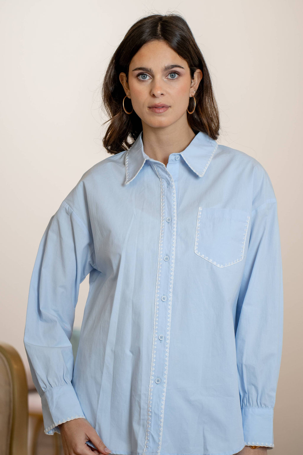 L & C Brown Embroidery Shirt  ( Sz S-L)