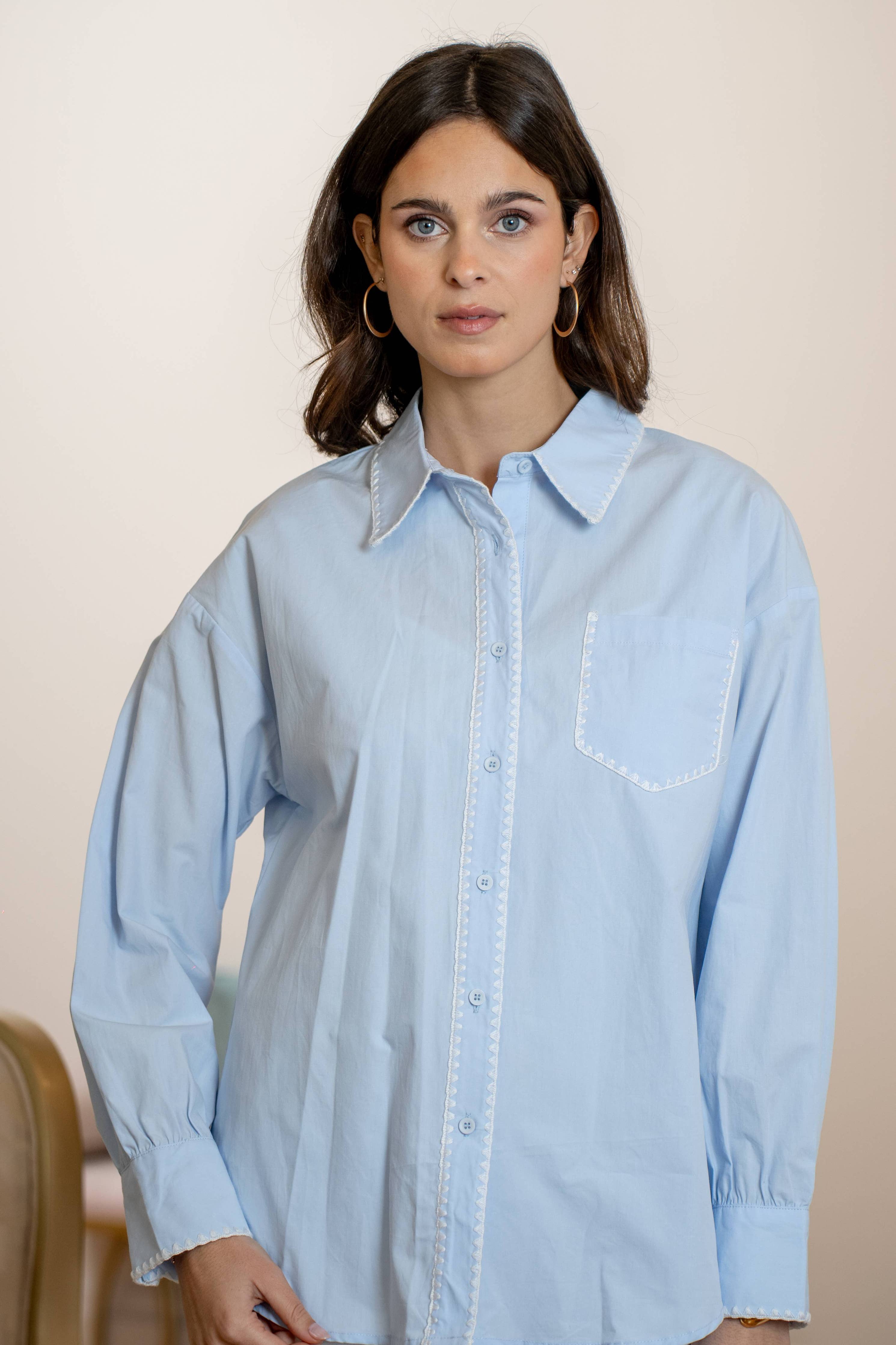 L & C Brown Embroidery Shirt  ( Sz S-L)