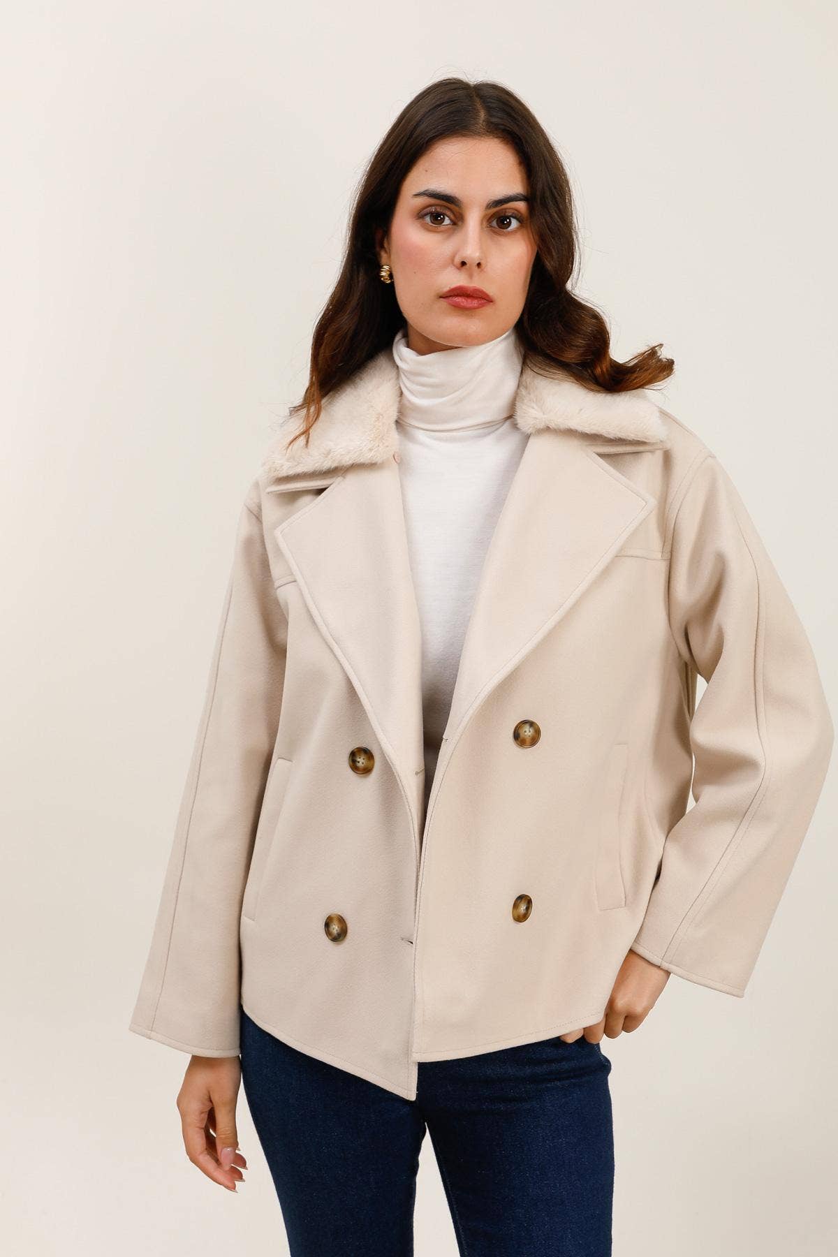 AP Double Breasted Cream Coat ( S-XL)