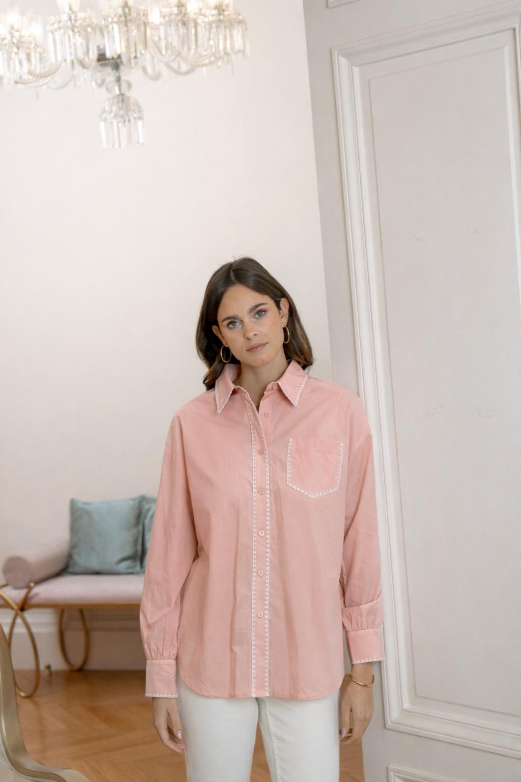 L & C Brown Embroidery Shirt  ( Sz S-L)