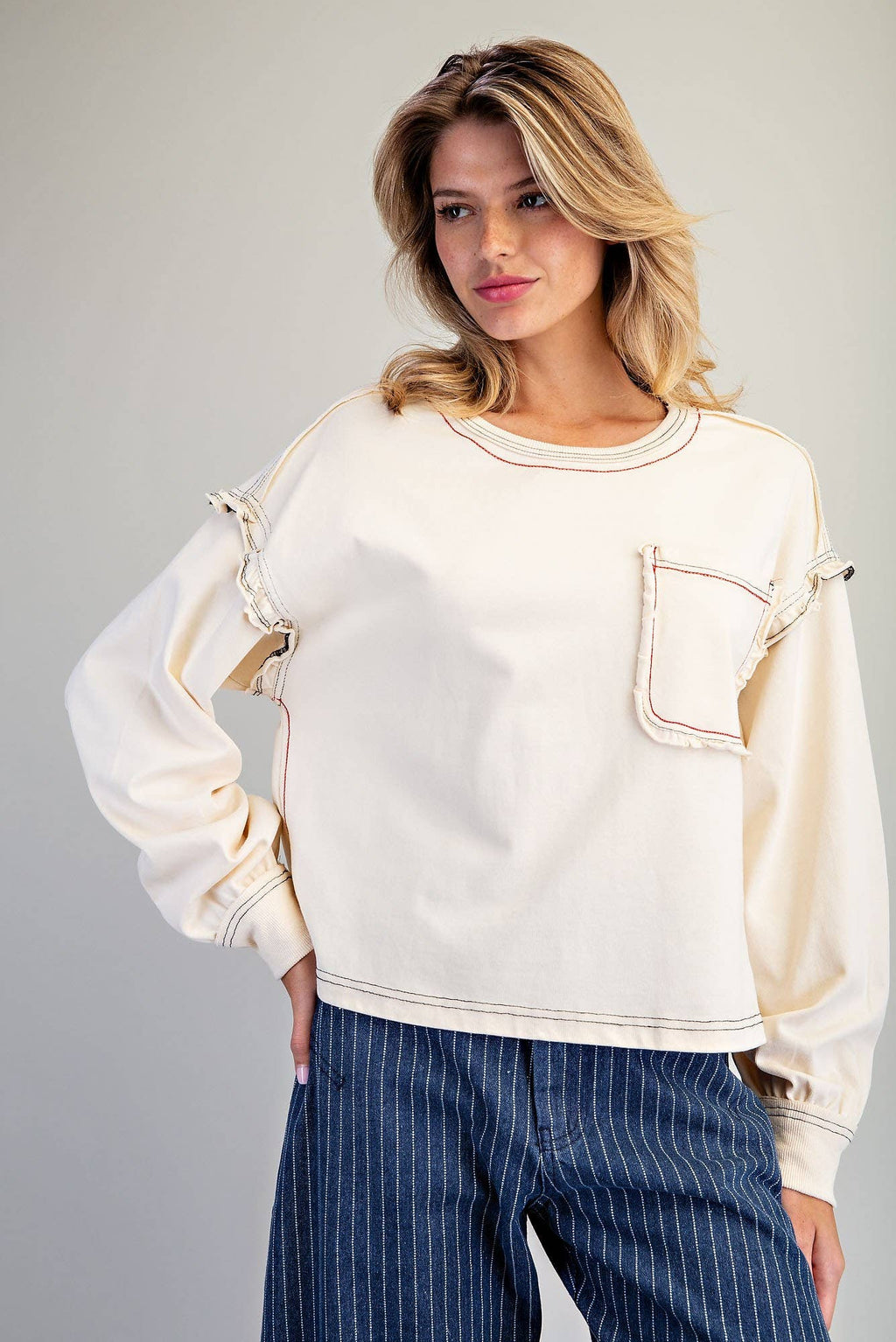 ES Cream Ruffle Tee Size L