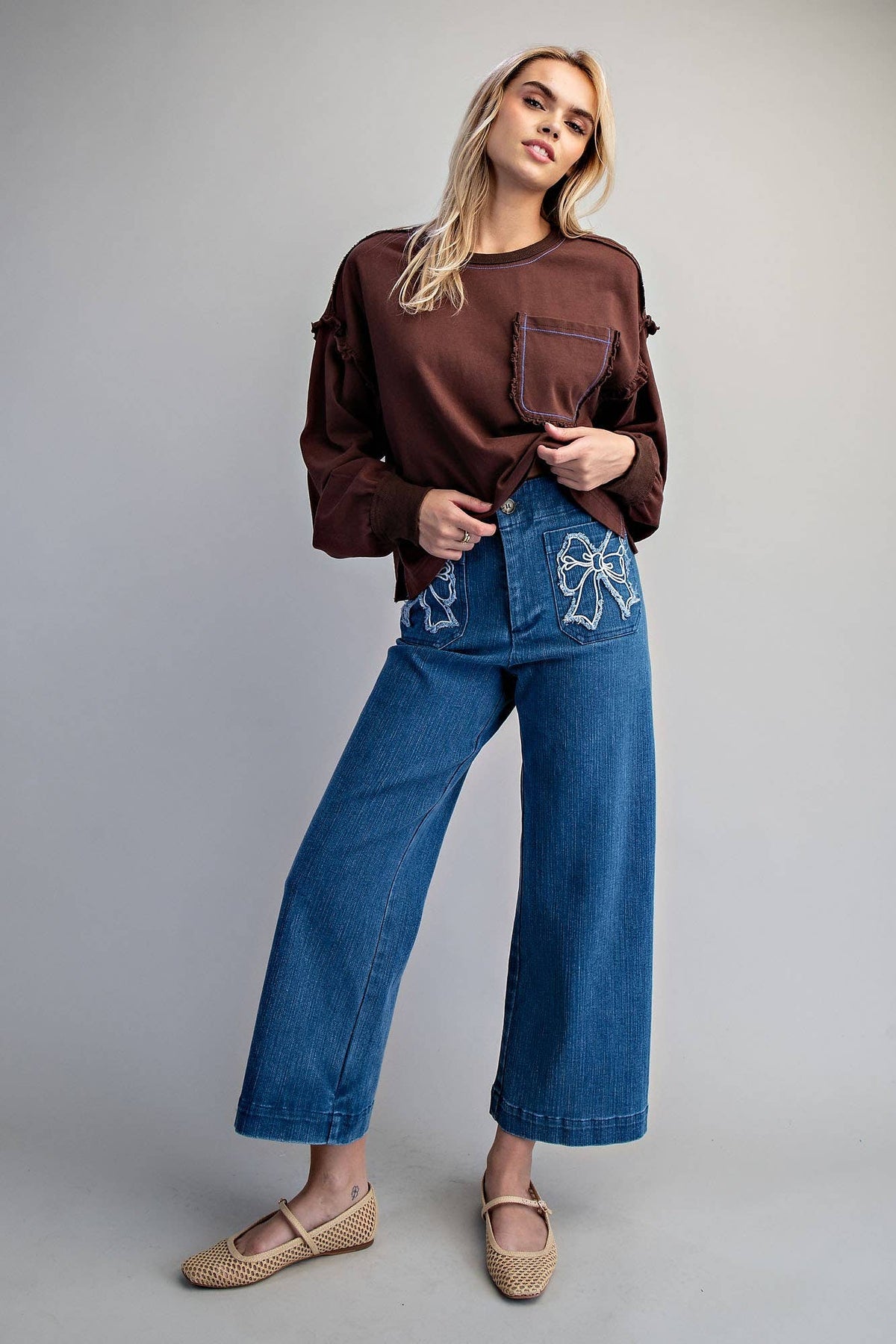 ES Brown Ruffle Tee Size L