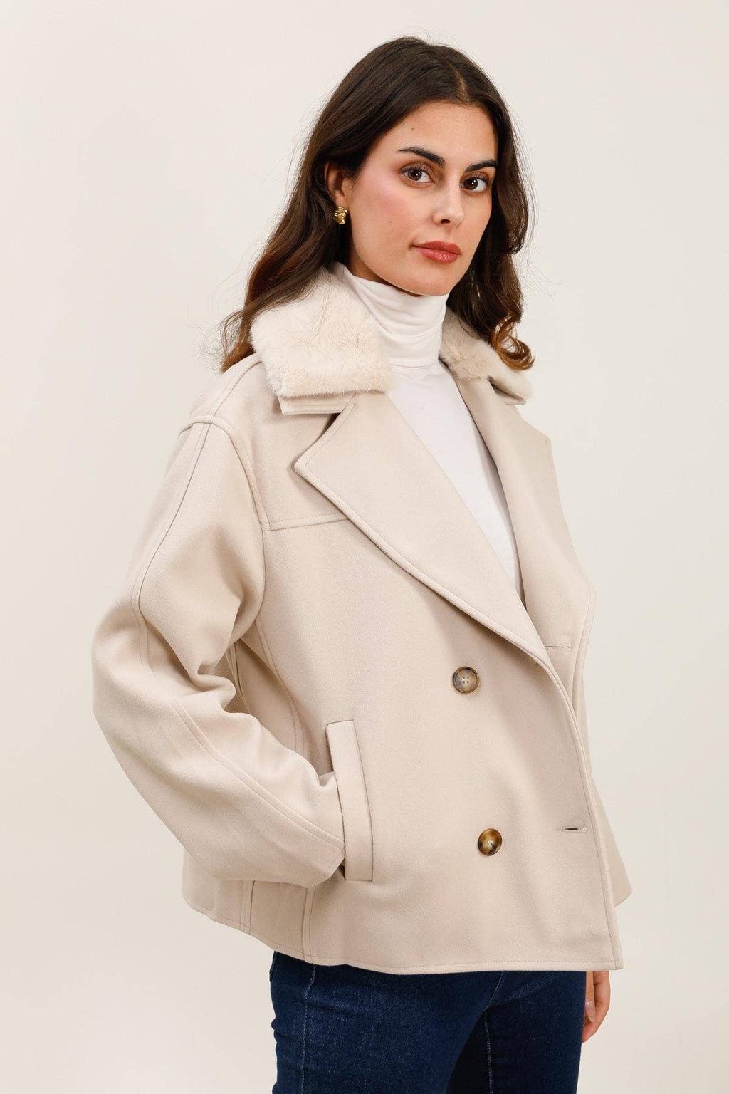AP Double Breasted Cream Coat ( S-XL)