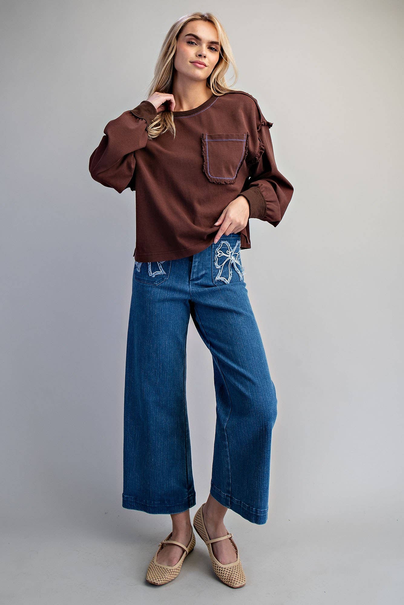 ES Brown Ruffle Tee Size L