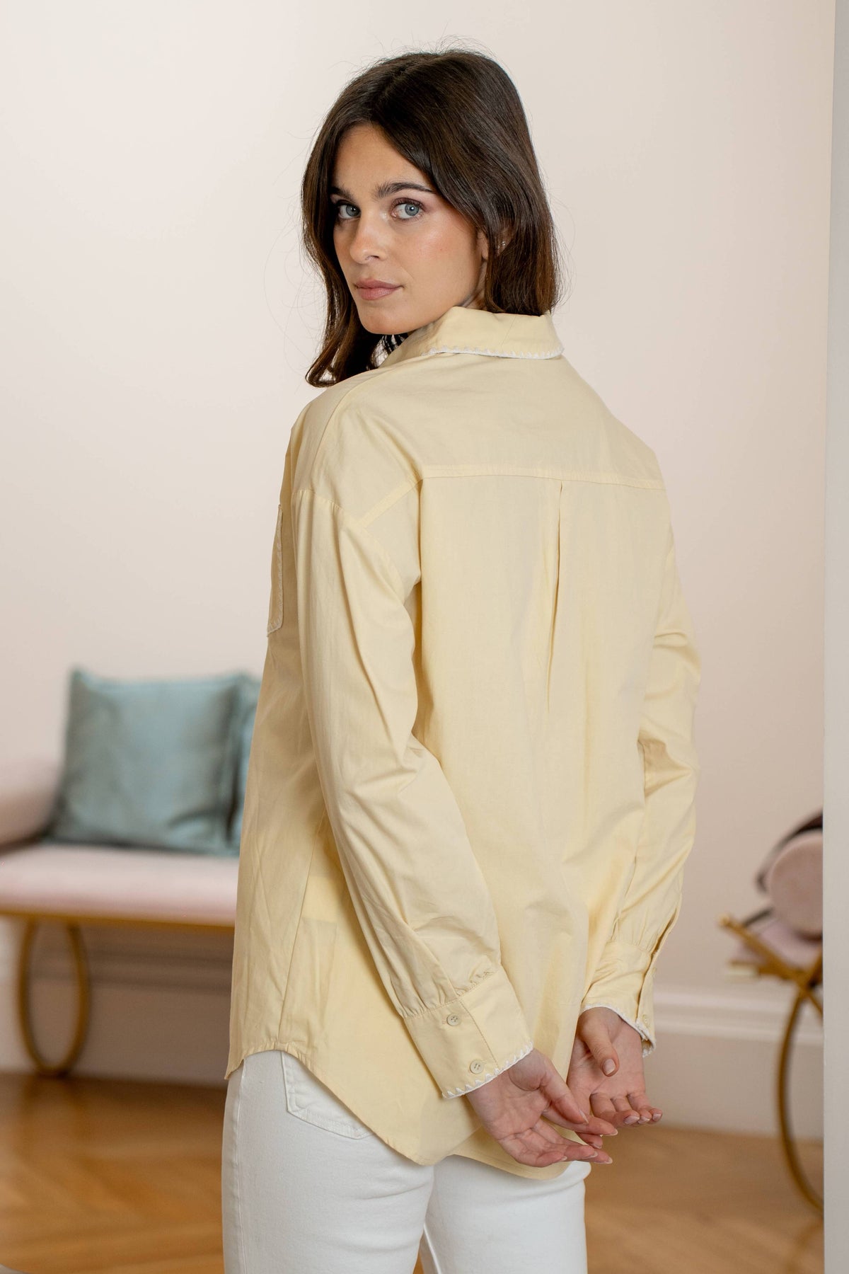 L & C Brown Embroidery Shirt  ( Sz S-L)