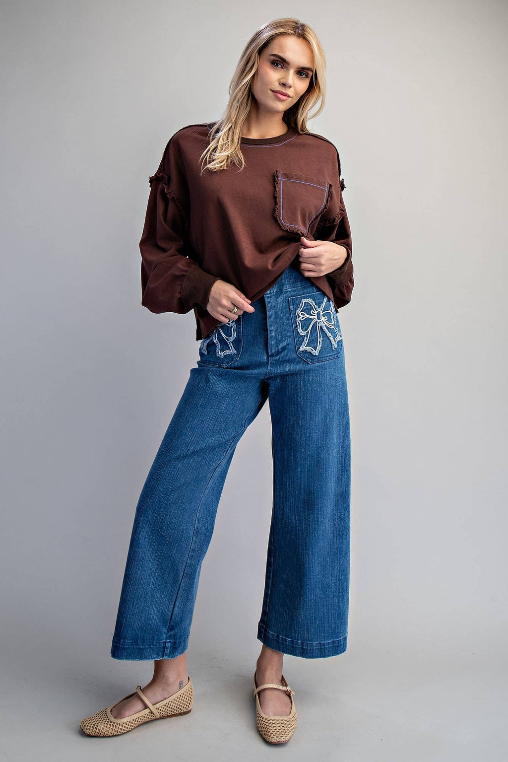 ES Brown Ruffle Tee Size L